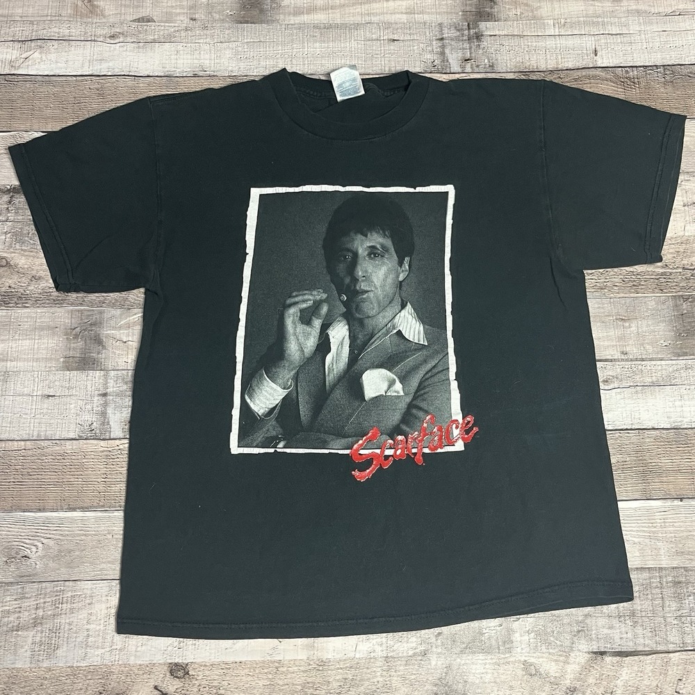 Scarface Shirt Size Medium Black Y2K 2000s Puff Print Spellout Tony Montana